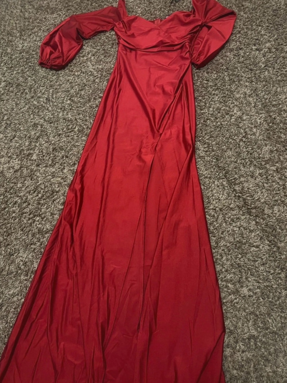 Fashion Nova Red Off-the-Shoulder Satin Maxi Dress